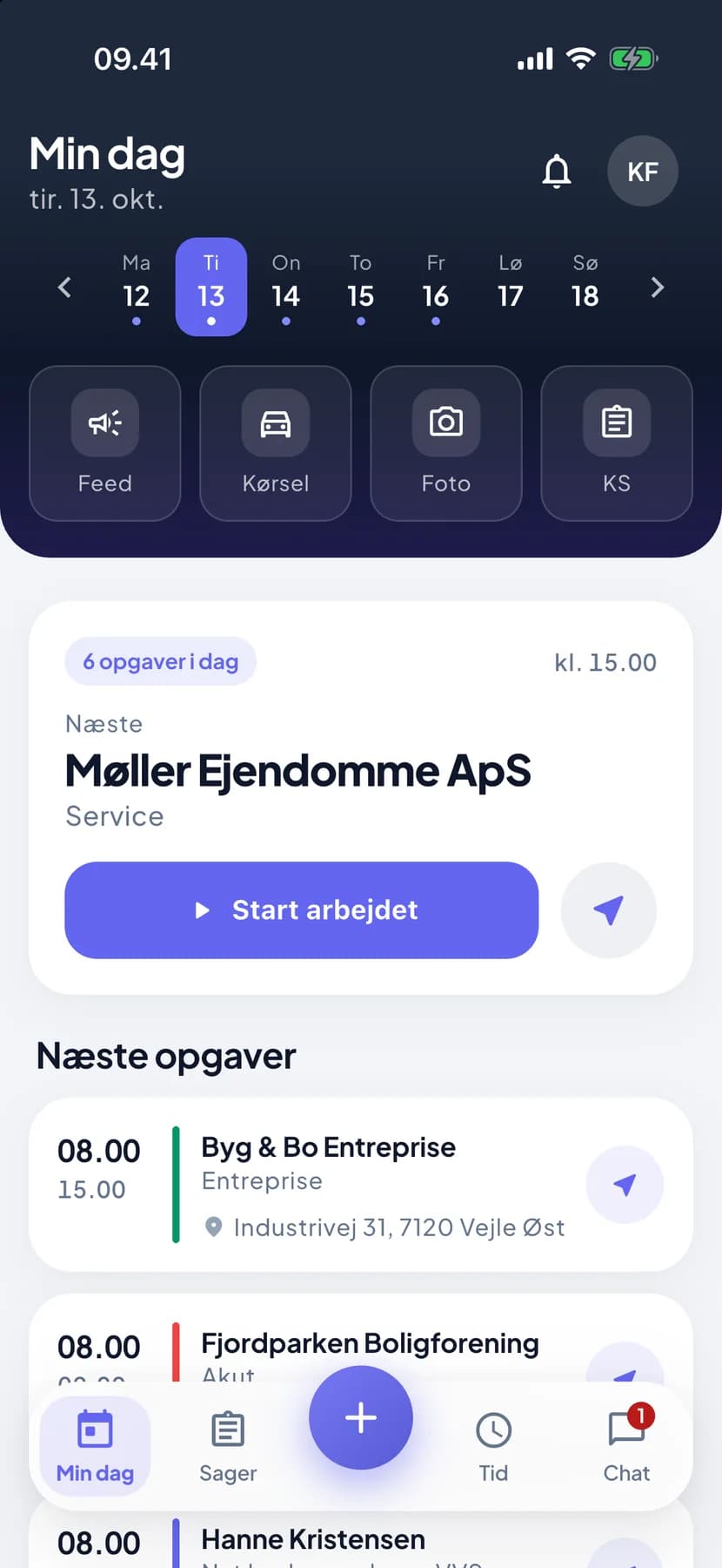 Min dag i Workmon-appen med dagens opgaver og vejvisning